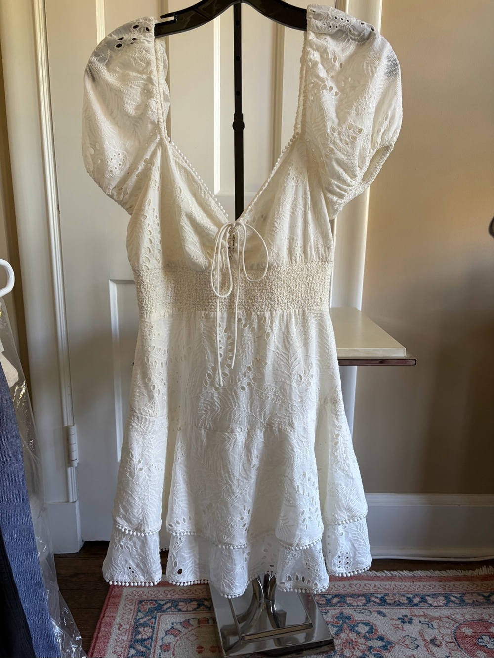 Alice + Olivia Ivory Eyelet Tie-Front Mini Dress